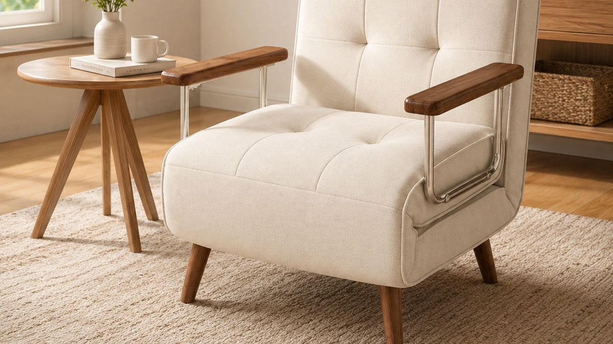 3-in-1 convertible sleeper chair shown as armchair, chaise, and single bed
