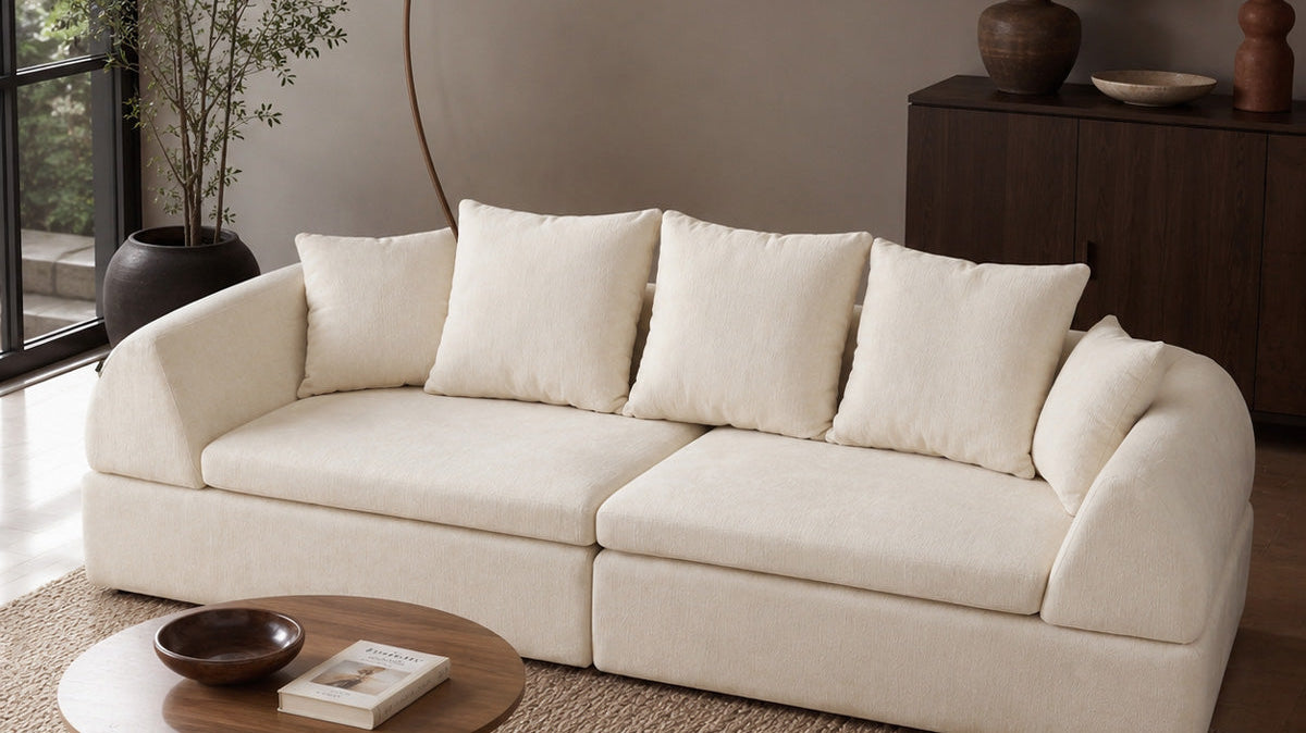 Cloud Deep-Seat Sofa — 104" Plush 3-Seater Compressed Couch in Warm Cream (US Stock)