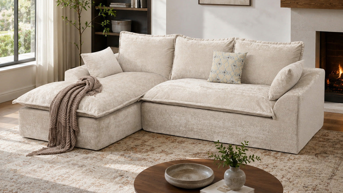 Cloud L-Shape Modular Compressed Sofa with Reversible Chaise