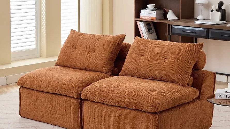 NordicSquare chenille cotton-core lounger in a compact living room