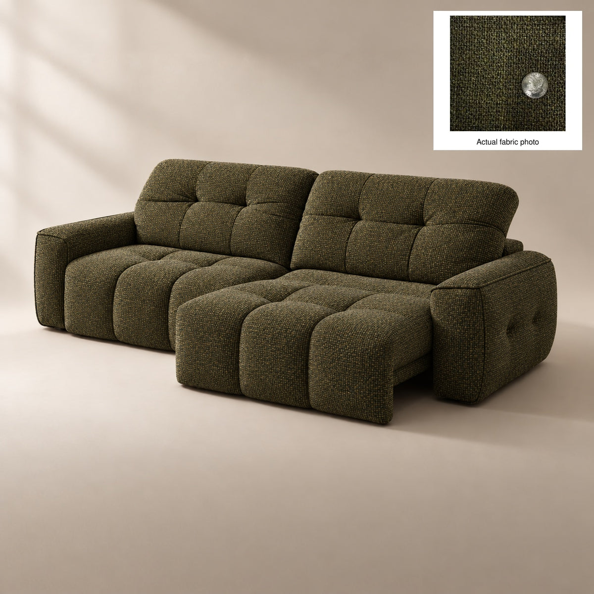 CloudNest colour preview — Premium Natural Plant Fabric Woodland Olive Weave PN07 — digital upholstery preview