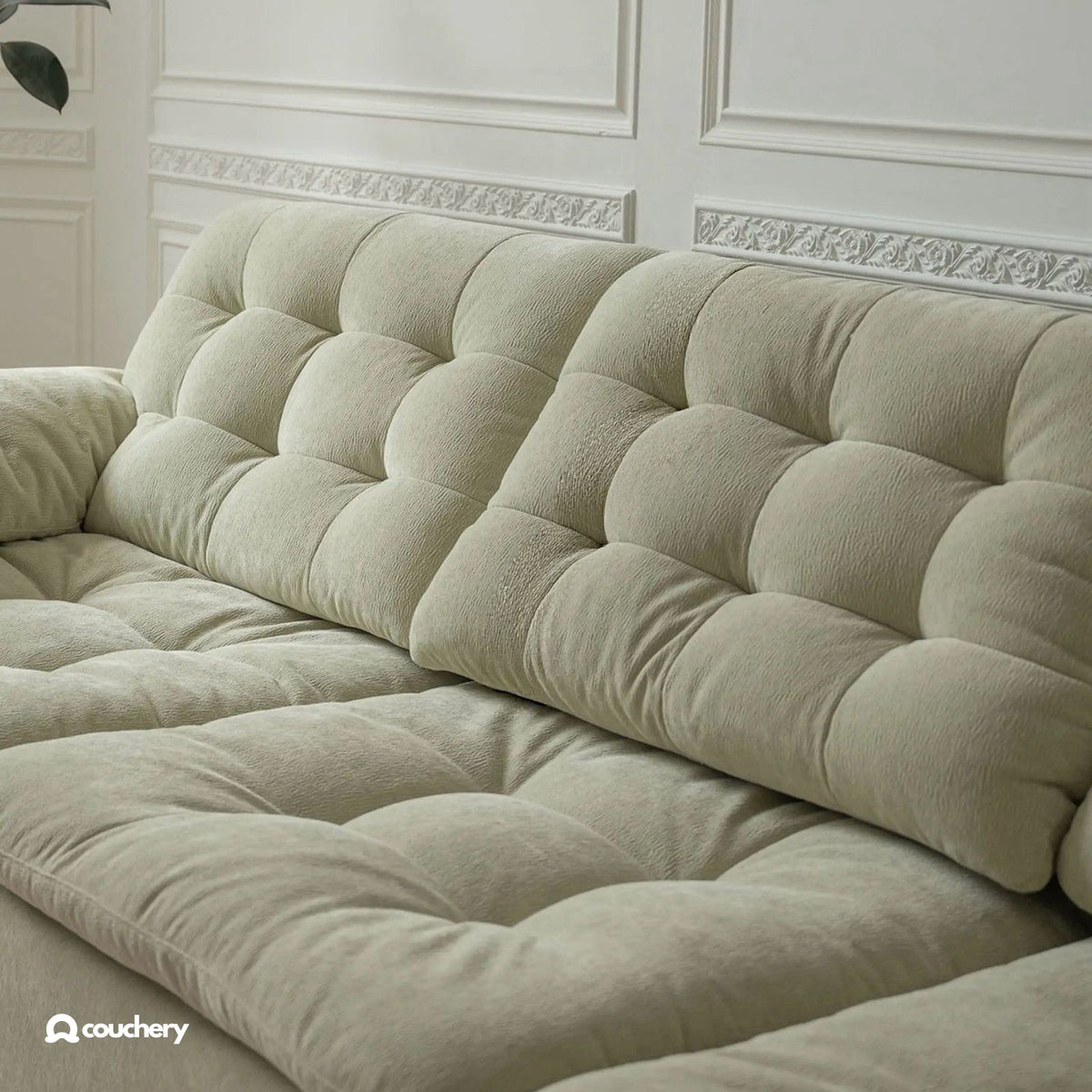 LumaNest textured chenille and softly tufted back cushions