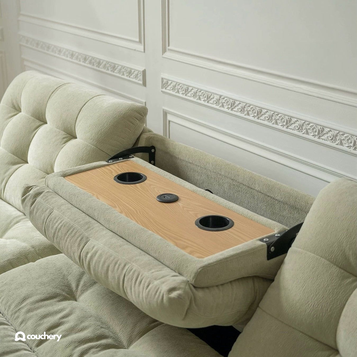 LumaNest flip-down centre table with two cup holders and USB and USB-C charging