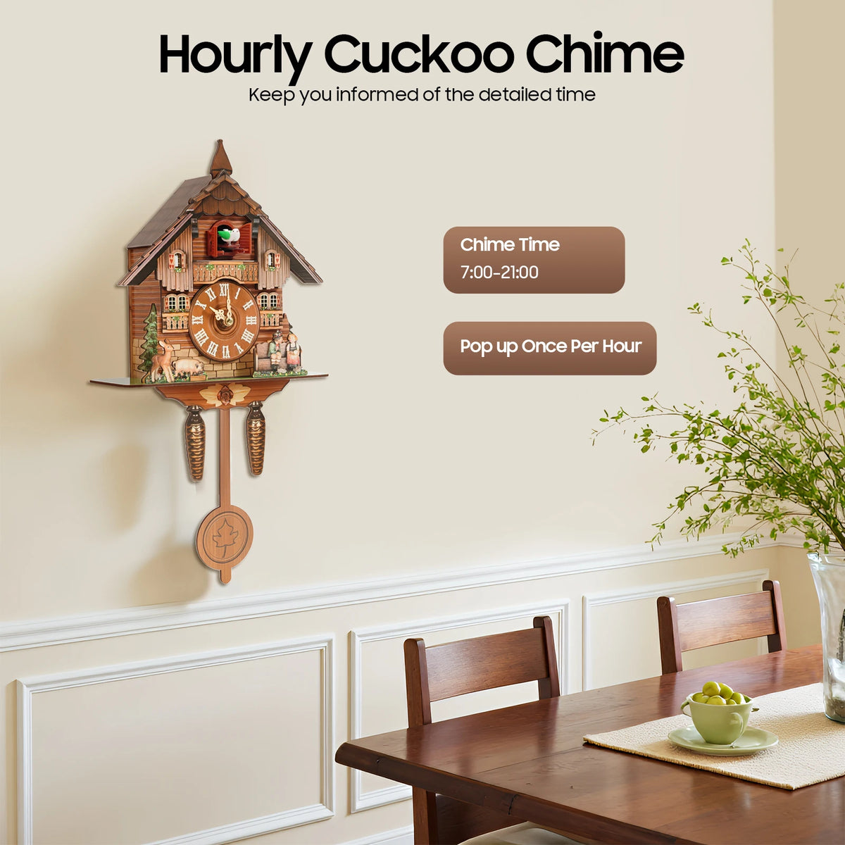 Cuckoo wall clock with hourly chime