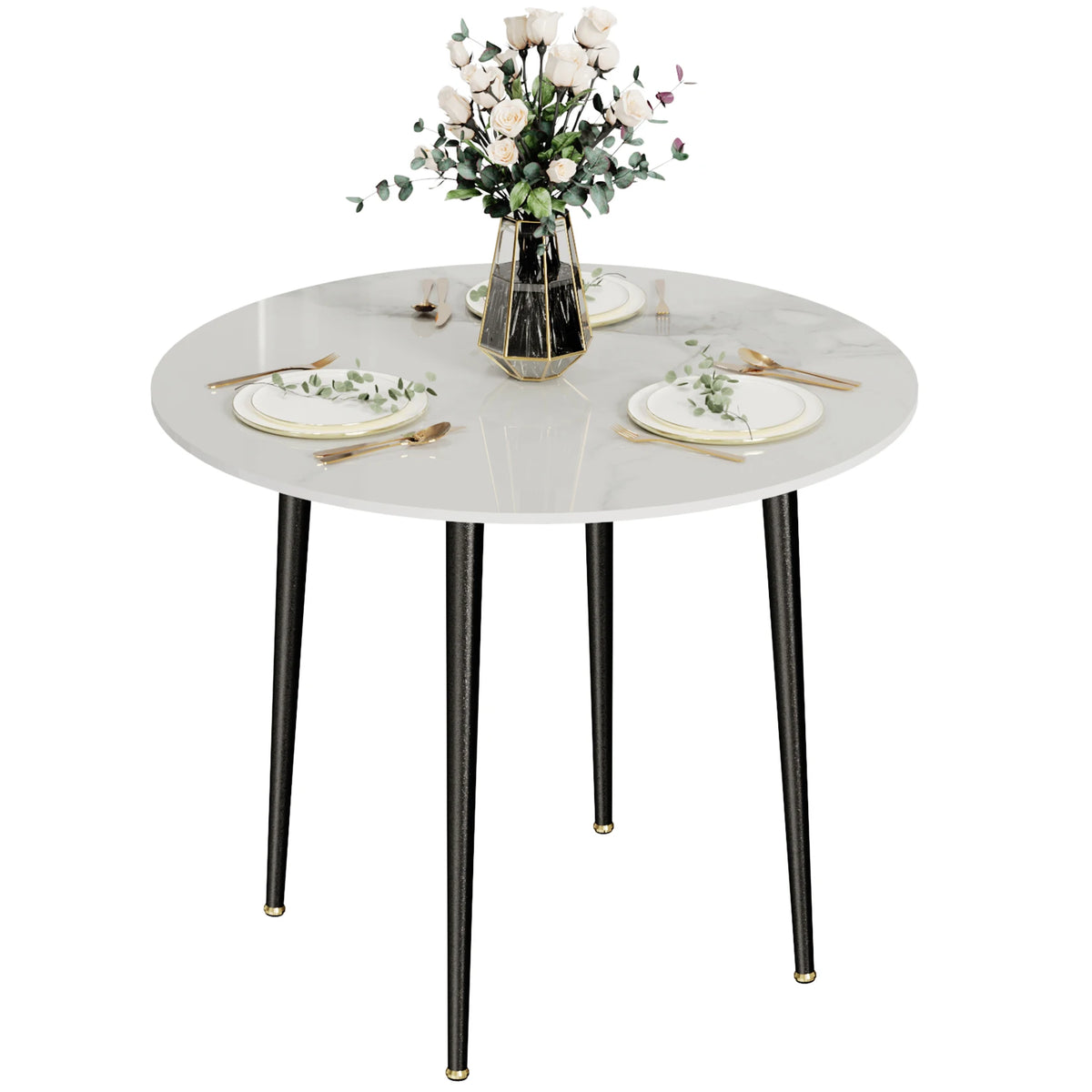 White round dining table with black legs