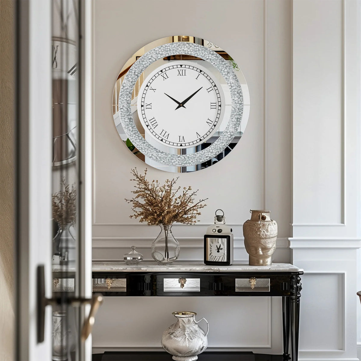 Crystal mirror wall clock detail