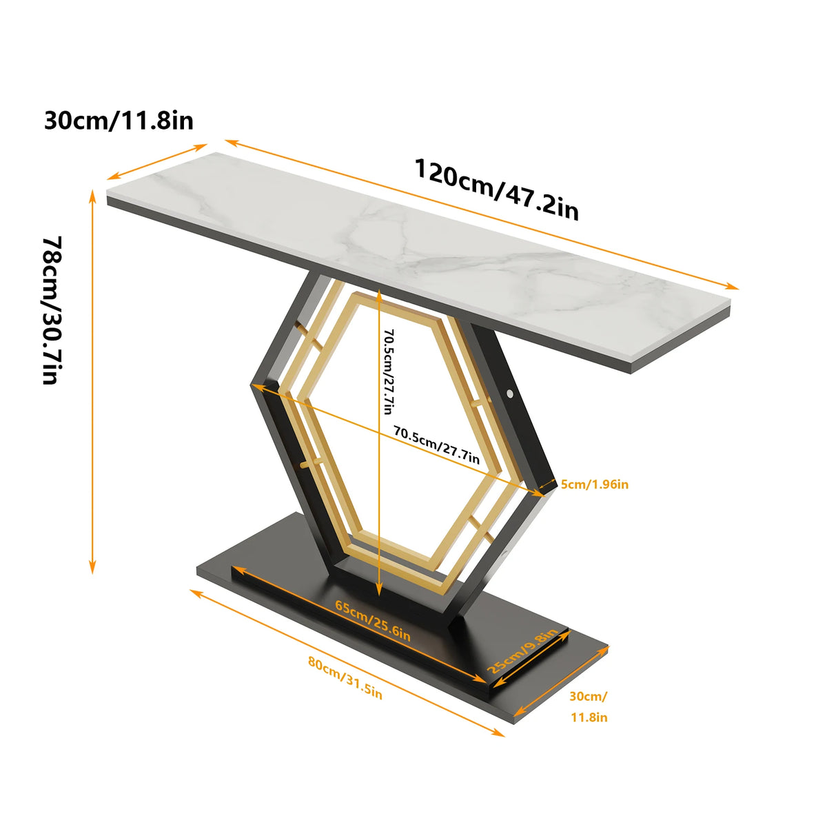 Hexagon console table dimensions 47.2 x 11.8 x 30.7 inches