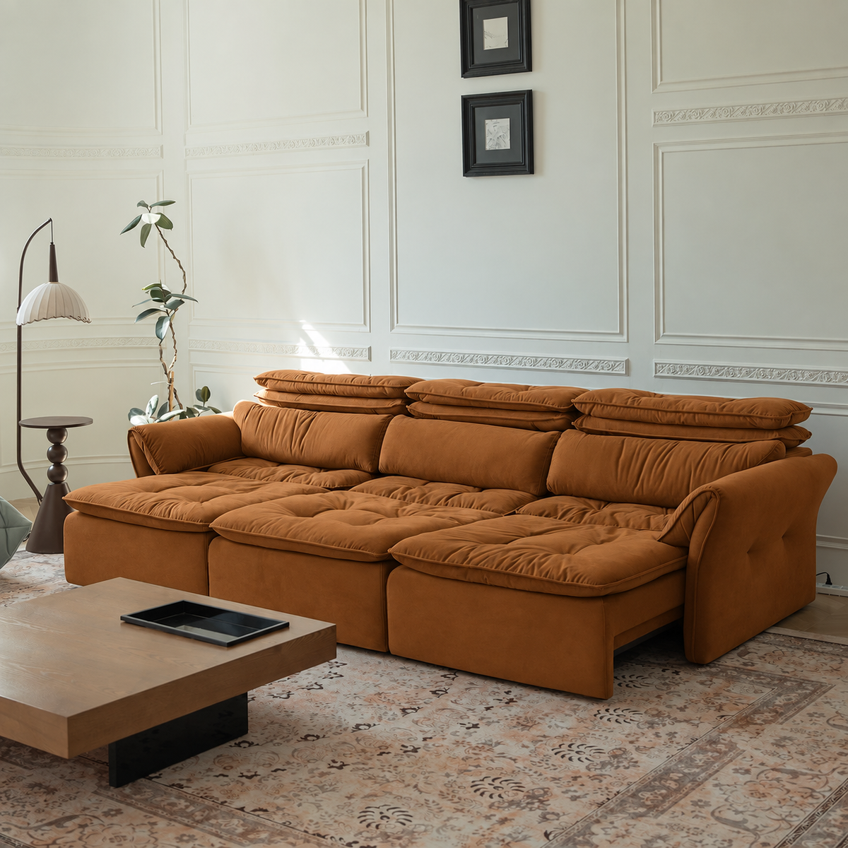 LuxeNap sofa in Cognac Brown — Microfibre Fabric colour preview