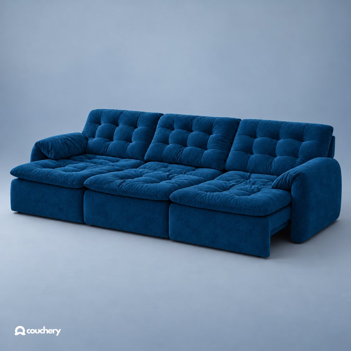 Lumanest sofa in Velour Suede Sapphire Blue VS34 — upholstery colour preview