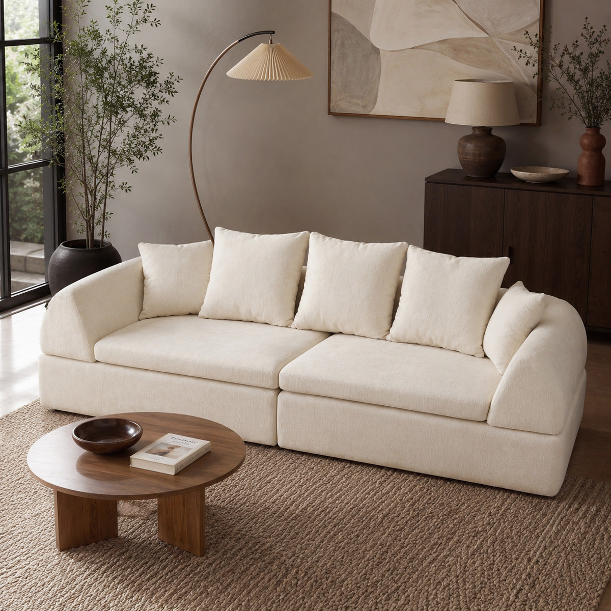 Cloud Deep-Seat Sofa — 104" Plush 3-Seater Compressed Couch in Warm Cream (US Stock)