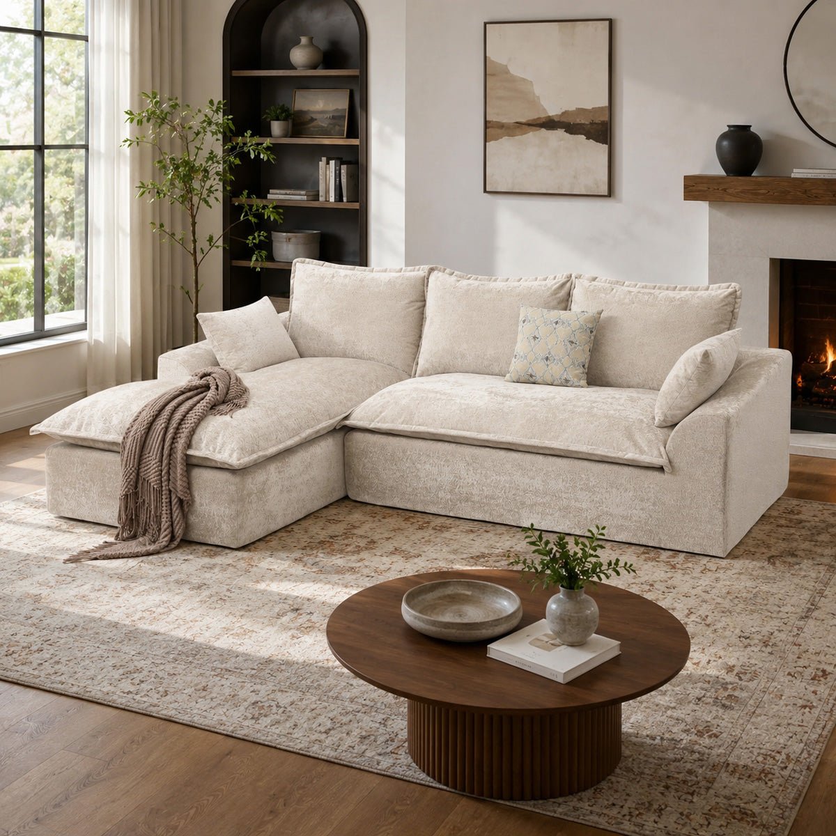 Cloud L-Shape Modular Compressed Sofa with Reversible Chaise