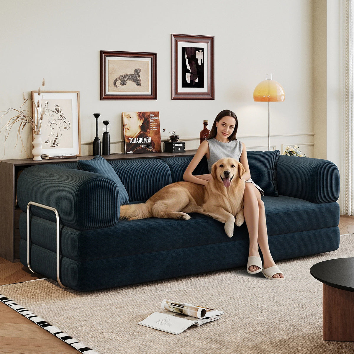 FlexForm 4-in-1 Convertible Compressed Sofa — Corduroy Foldable King Size Sleeper (US Stock)