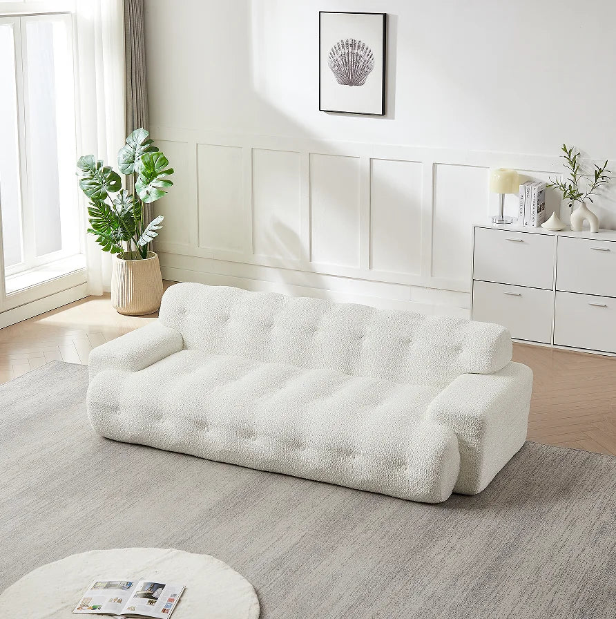 BelloBoucle compressed sofa shipped in a box, ready for quick US delivery