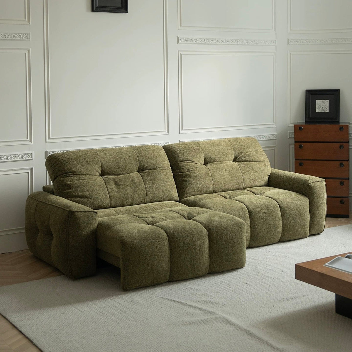 CloudNest olive linen sofa — room setting