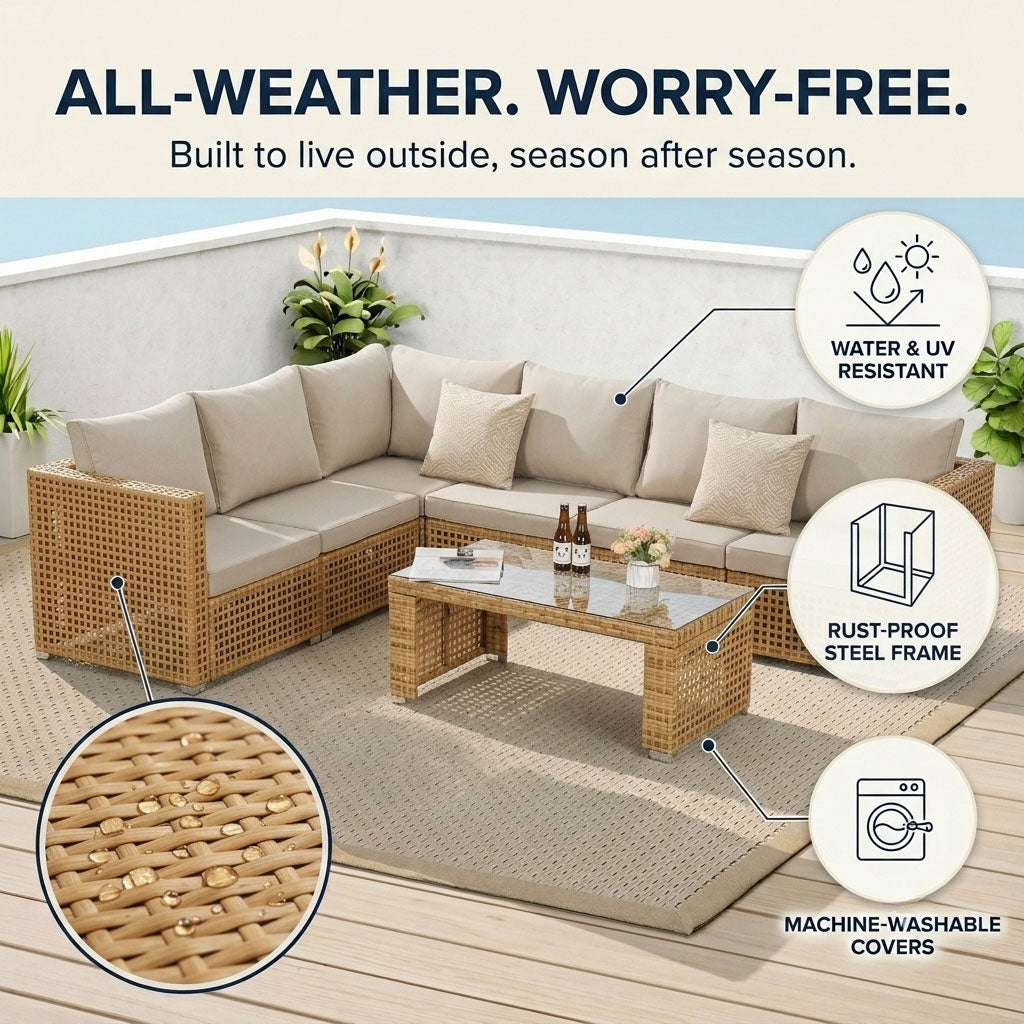 All-weather, worry-free outdoor furniture in rain and sun