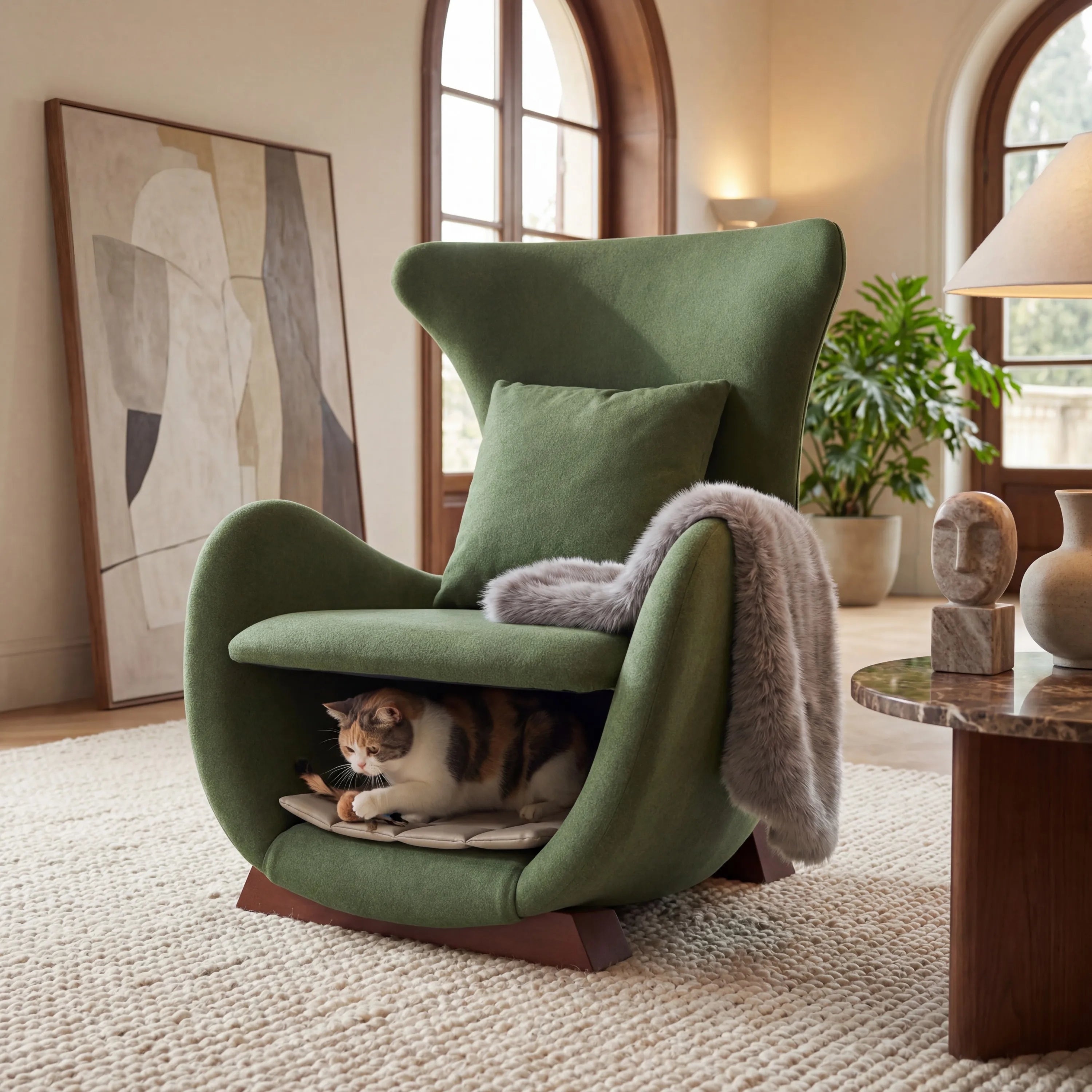 Modern Eco-Friendly Green Polyester Accent Chair Pet/Storage Space-Soft Living Room Lounge Chair 330 Lbs Home Office Bedroom