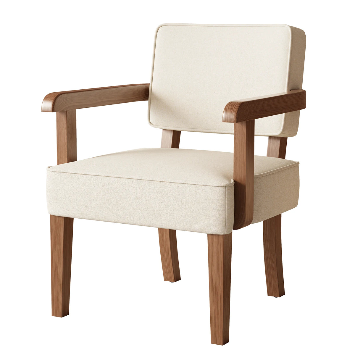Mid-century armchair, beige, front three-quarter view