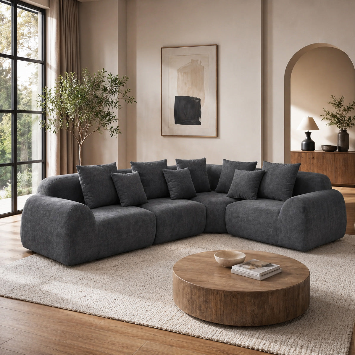 Oversized Cloud Curved L-Shape Sectional Sofa — Plush Grey Compressed Modular Couch with Deep Seats (US Stock | Ship Immediately )