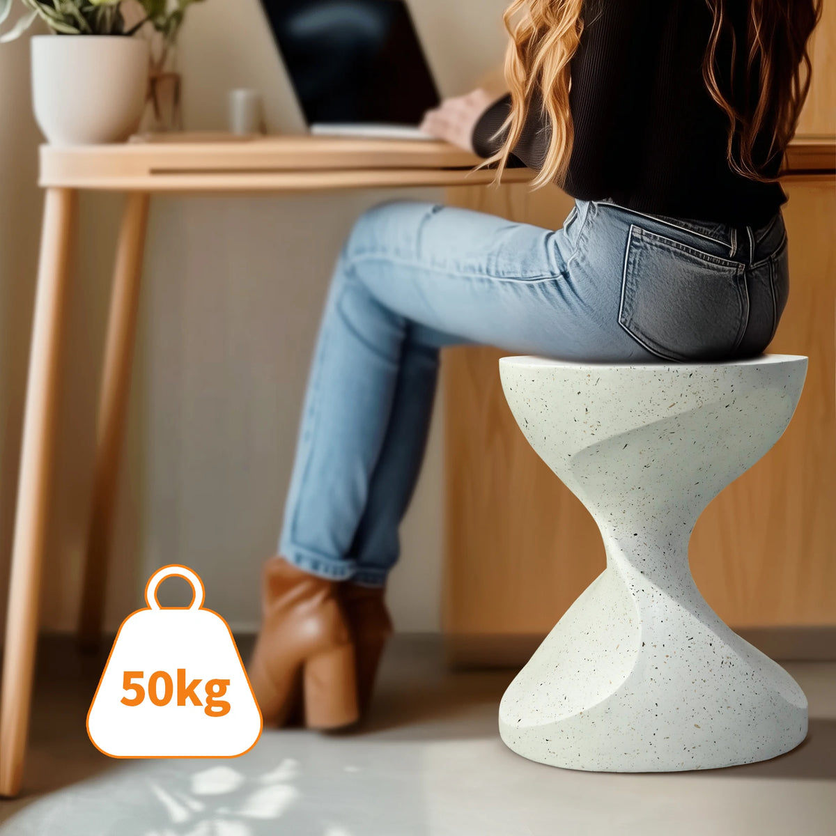 Hourglass concrete side table