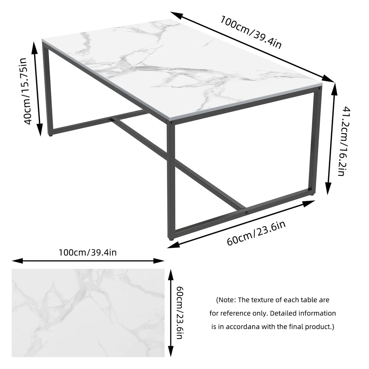 Coffee table dimensions 39.4 x 23.6 in