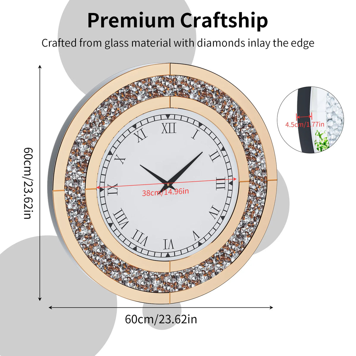 Crystal mirror wall clock in a dining room