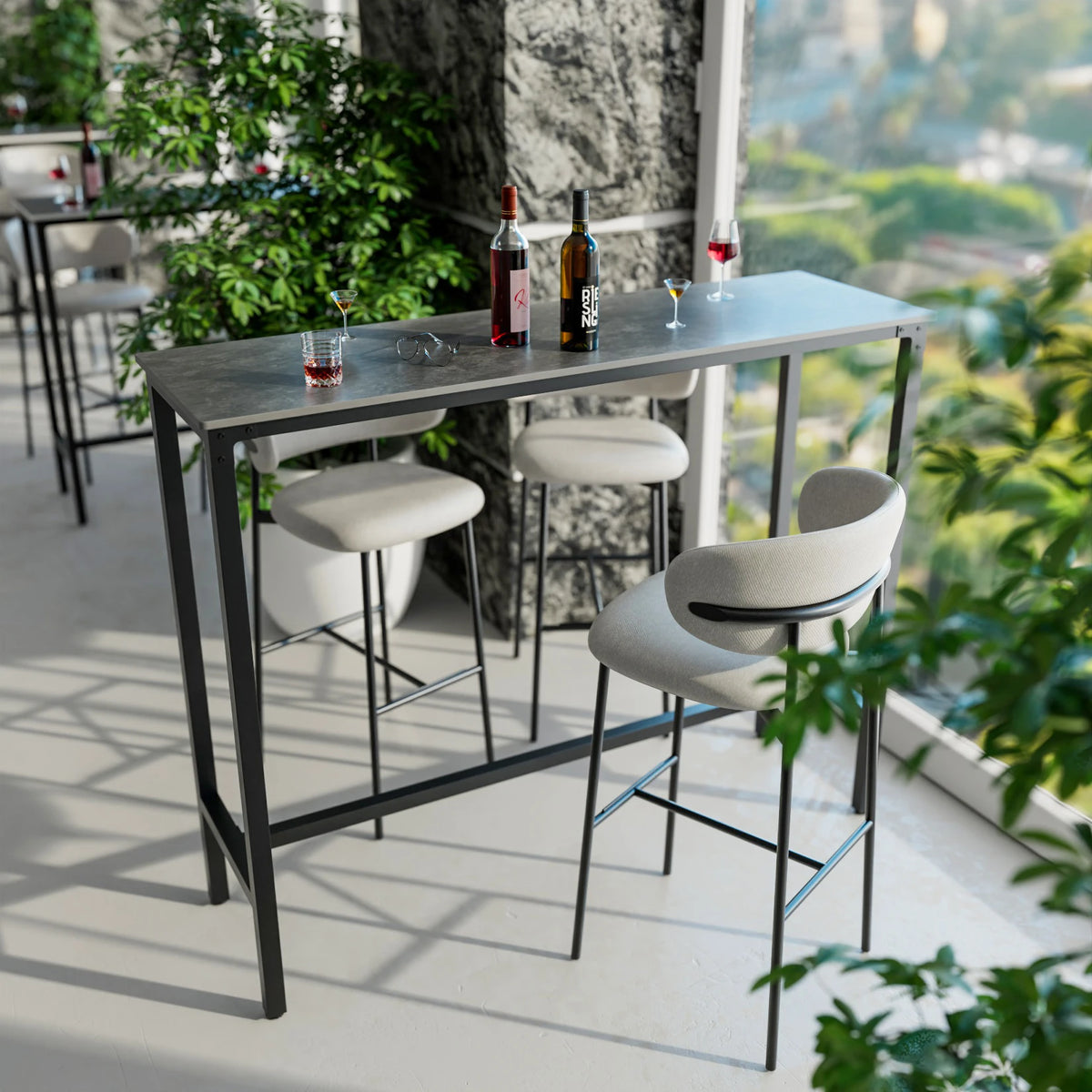 Dark grey sintered stone bar table