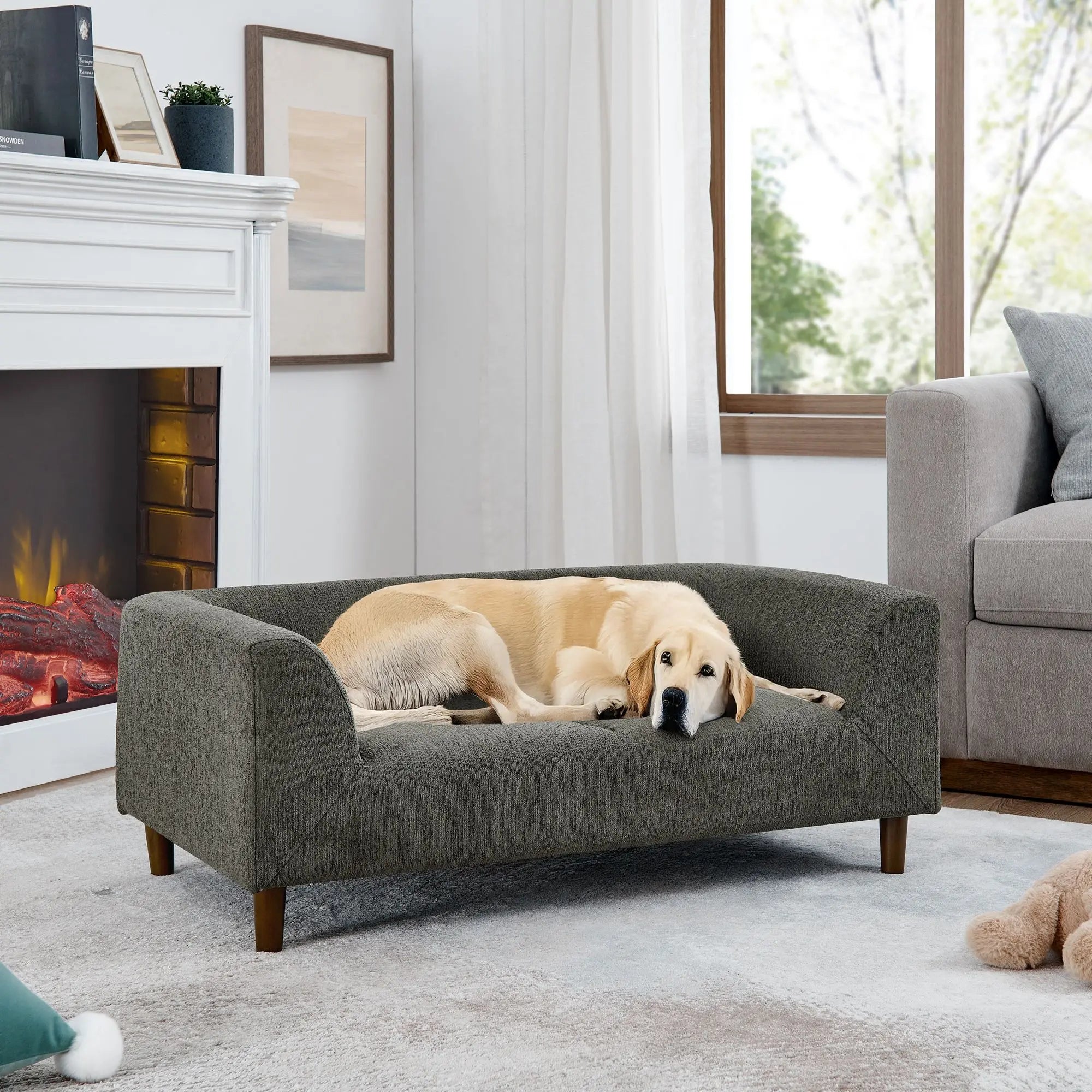 Modern Rectangular Pet Sofa with Backrest Armrests Soft Cushion Comfortable for Medium to Large Dogs Pet Houses & Furniture