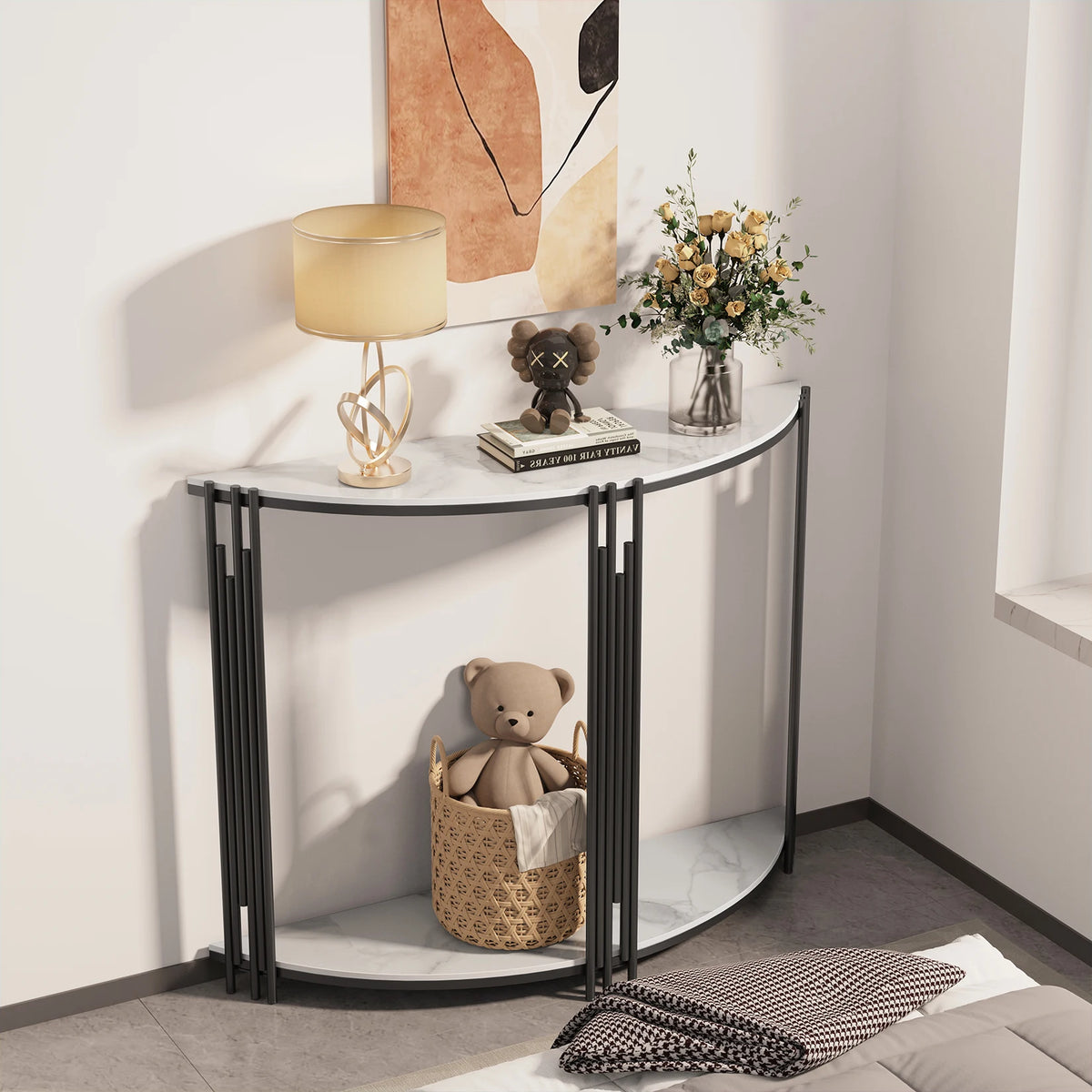 Half moon console table styled