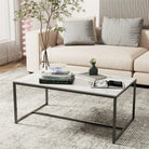 Sintered stone coffee table with white marble-look top and black frame