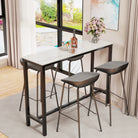Narrow white sintered stone bar table with black metal frame