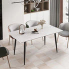 White sintered stone dining table with black metal legs