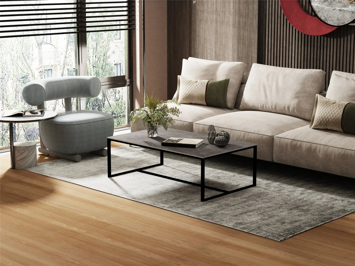 Rectangle stone coffee table in a modern living room