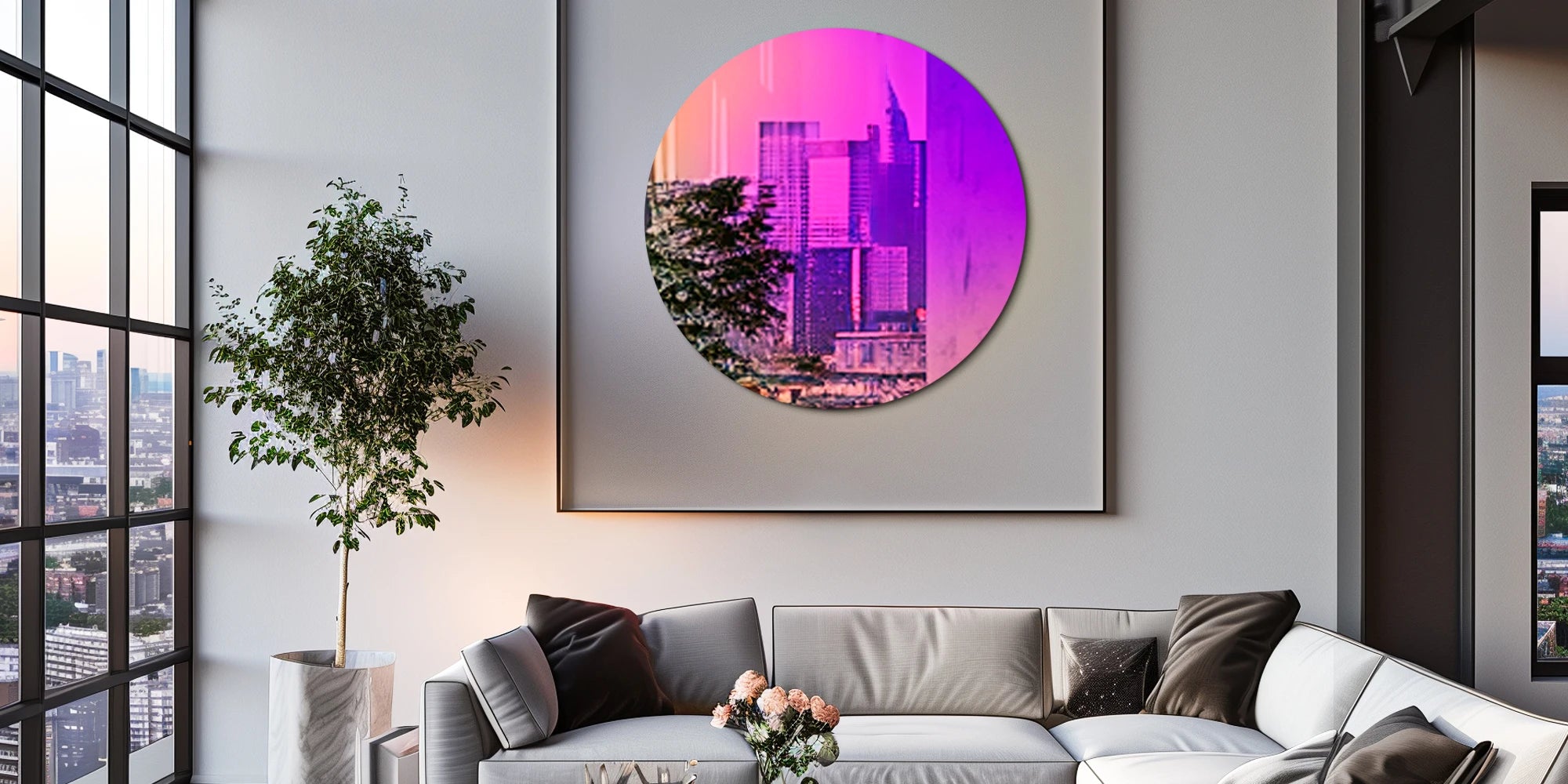 26 inch rainbow gradient mirror in a living room