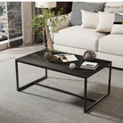 Black sintered stone rectangular coffee table in a living room