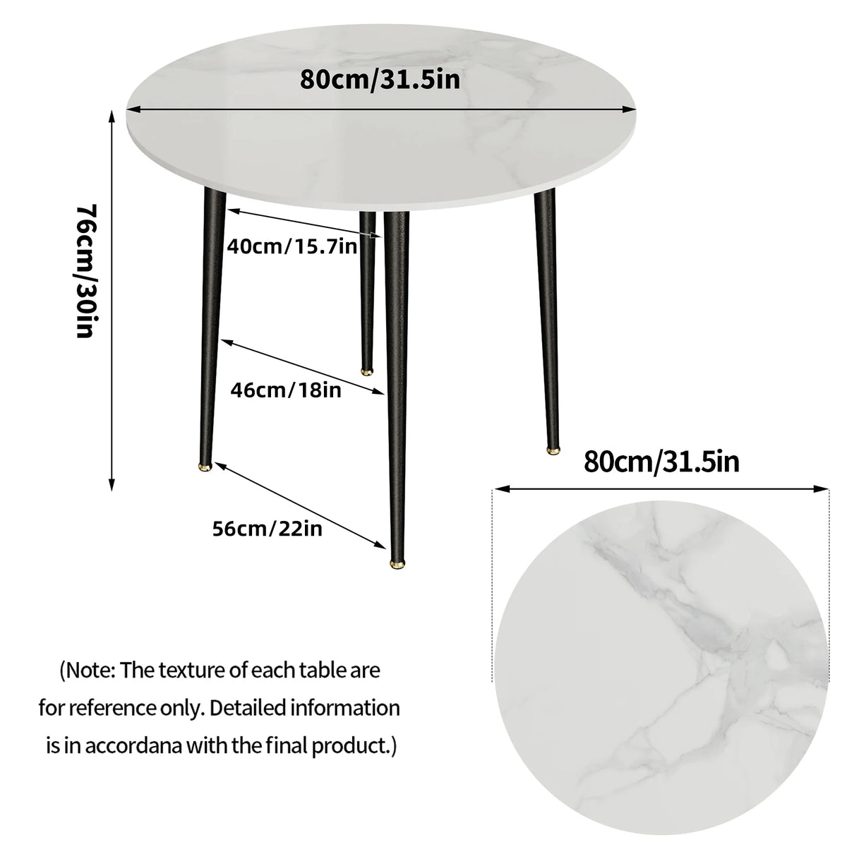 Round dining table dimensions 31.5 x 30 inches