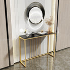 Gold console table with black stone top