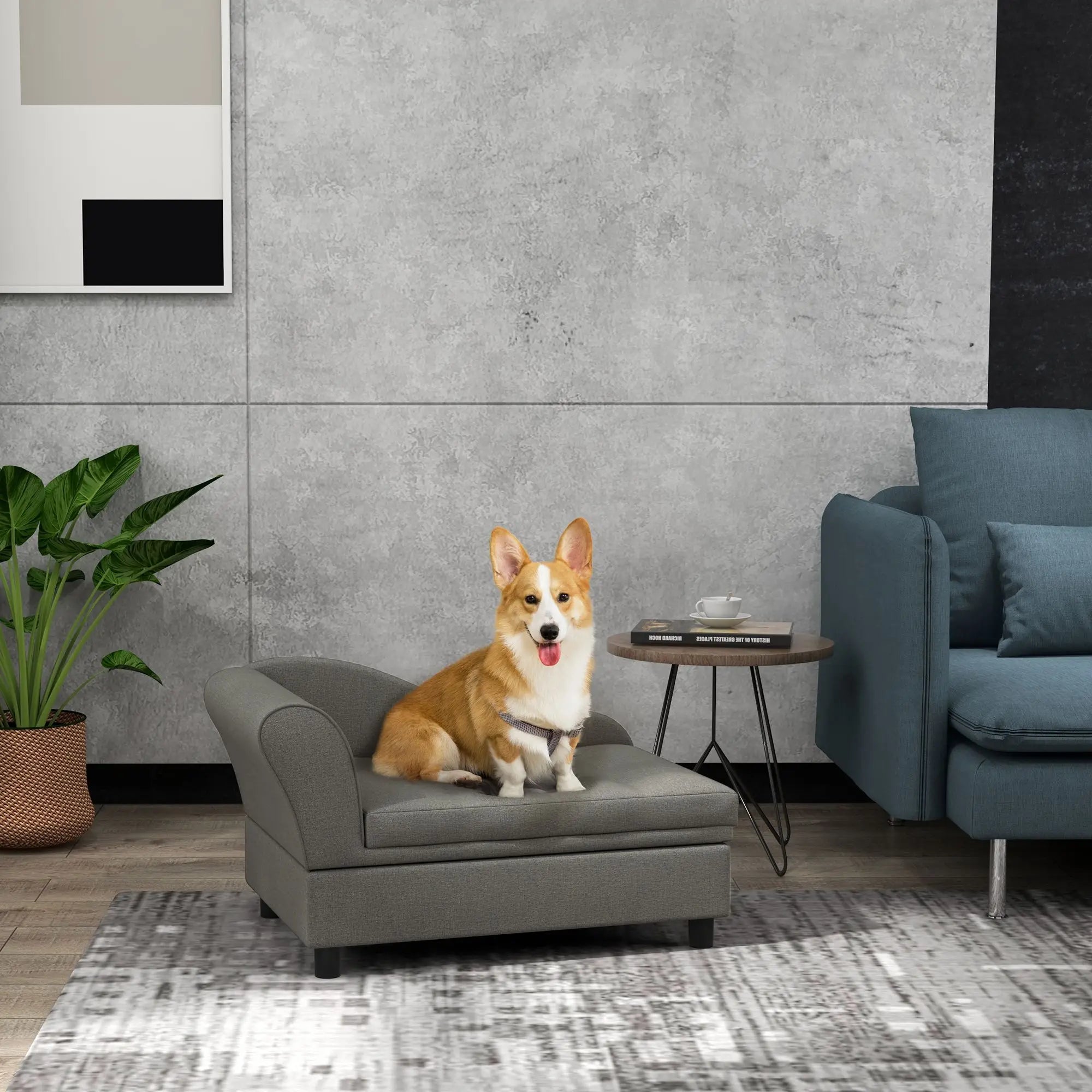 Gray Small Dog Pet Sofa Bed with Storage for Small Canine Comfort