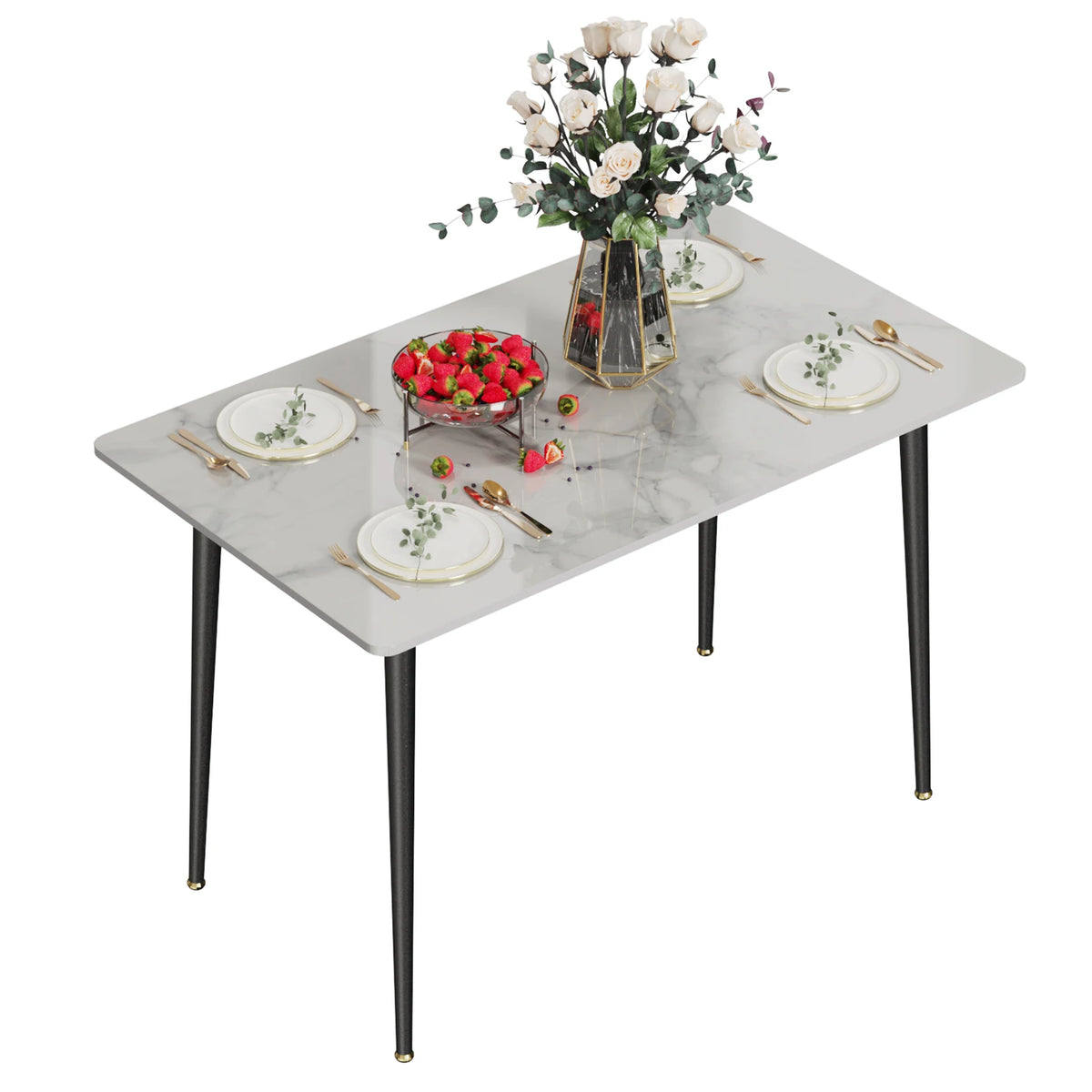 Glossy white sintered stone dining table