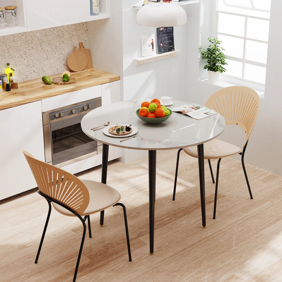Small round dining table in a kitchen