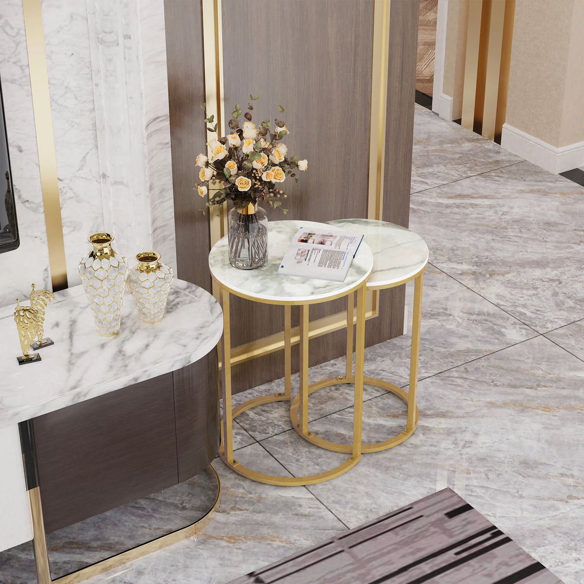 Nesting side tables in a living room