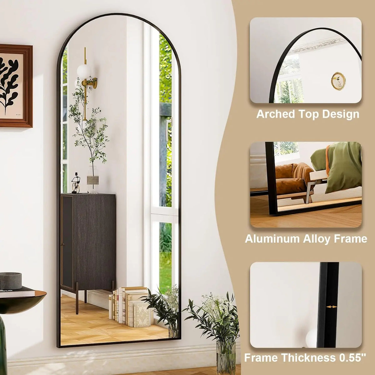 Arched mirror frame details