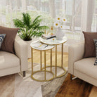 Nesting side tables beside a sofa