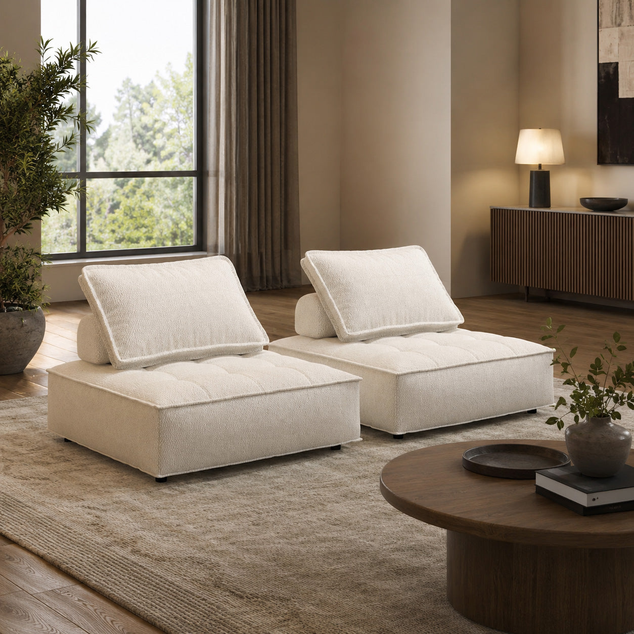 Tofu Block Modular Sofa – Set of 2 Armless Seats with Adjustable Backrests  (US Stock | Ship Immediately )