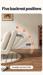 Five manually adjustable backrest positions from upright to flat