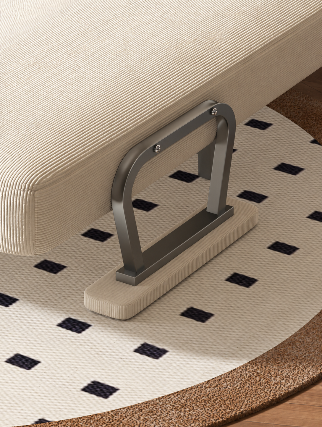 Folding sleeper support detail in the extended position