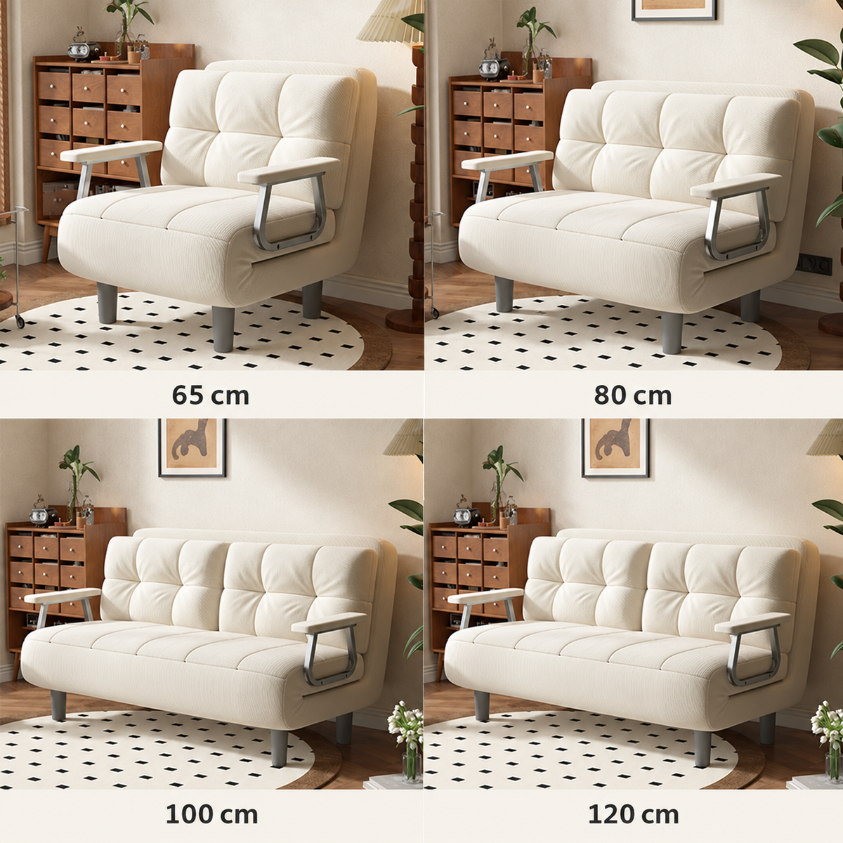 Ivory corduroy folding sleeper — four nominal width options