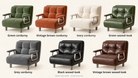 Seven upholstery finishes — illustrative digital colour guide for the international folding sleeper