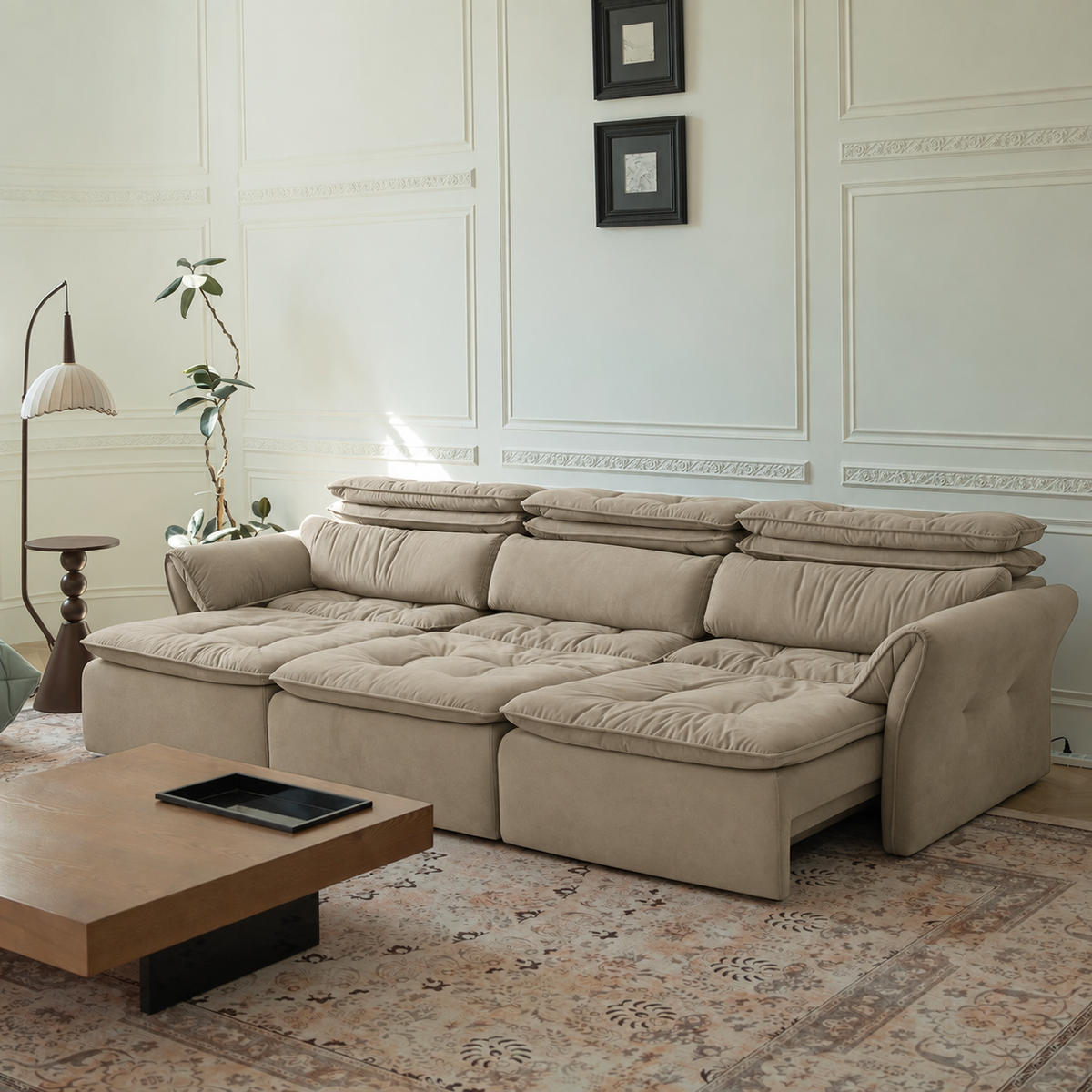 LuxeNap sofa in Bare Almond — Microfibre Fabric colour preview
