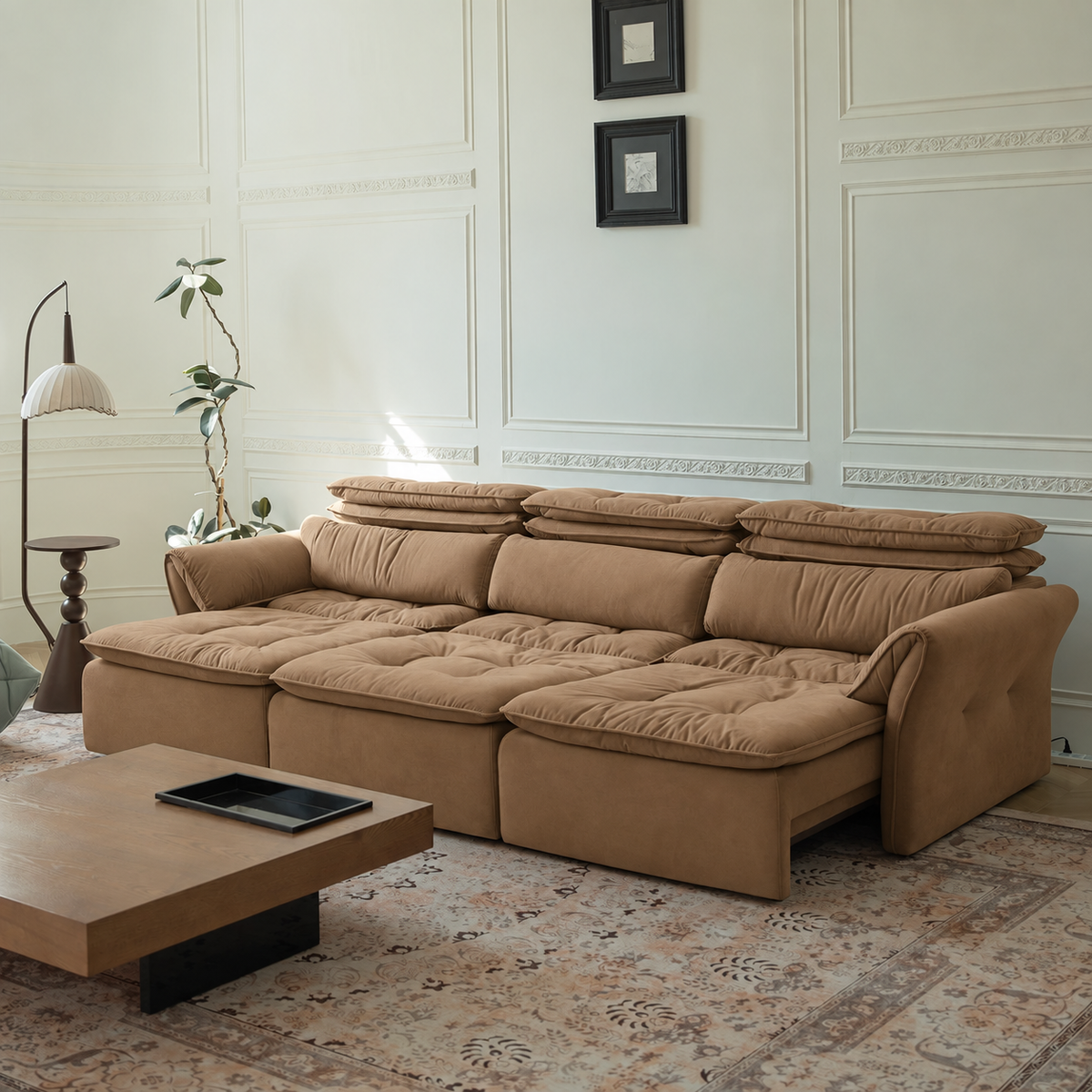 LuxeNap sofa in Nude Caramel — Microfibre Fabric colour preview
