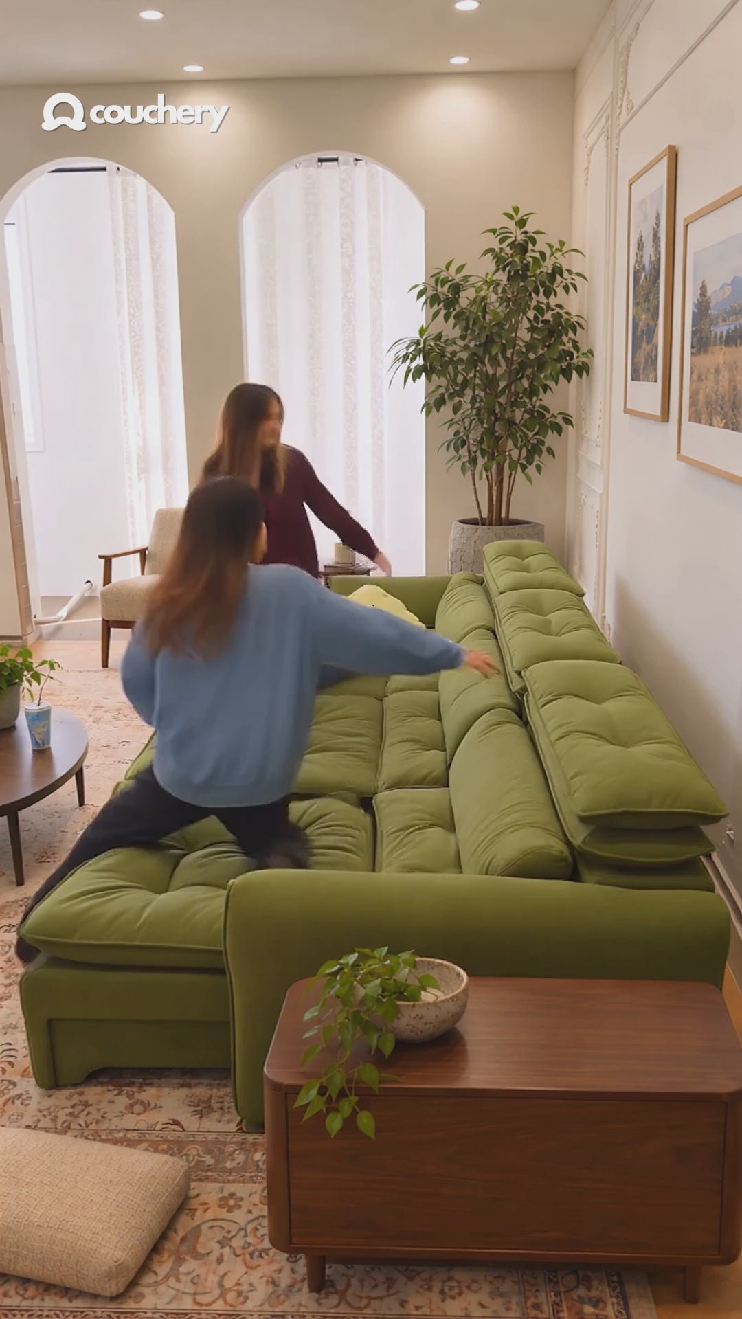 LuxeNap sofa bed lifestyle film — relaxing together at home (AI-styled scene)